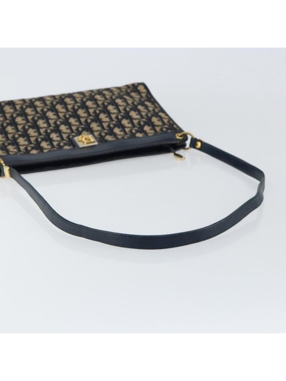 Authentic Christian Dior Trotter Canvas Shoulder Bag Navy Gold - Picture 14 of 16